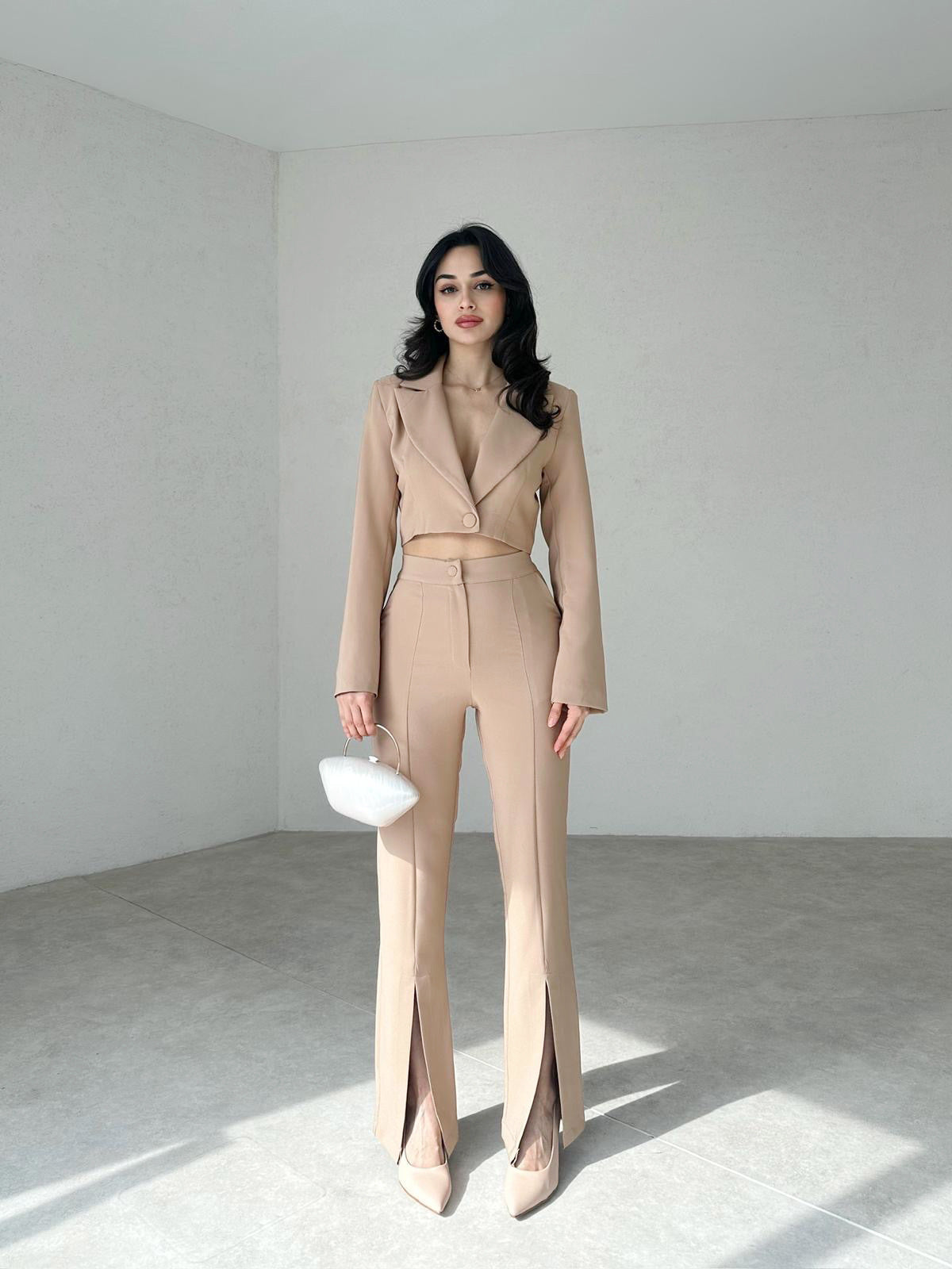 Autumn Chic Fashion Slim Short Blazer Slit High Waist Pants Women's Two Piece Suit 3