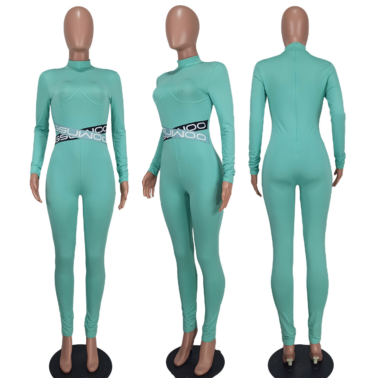 Women Sexy Letter Print Solid Color Long Sleeve Jumpsuit 17