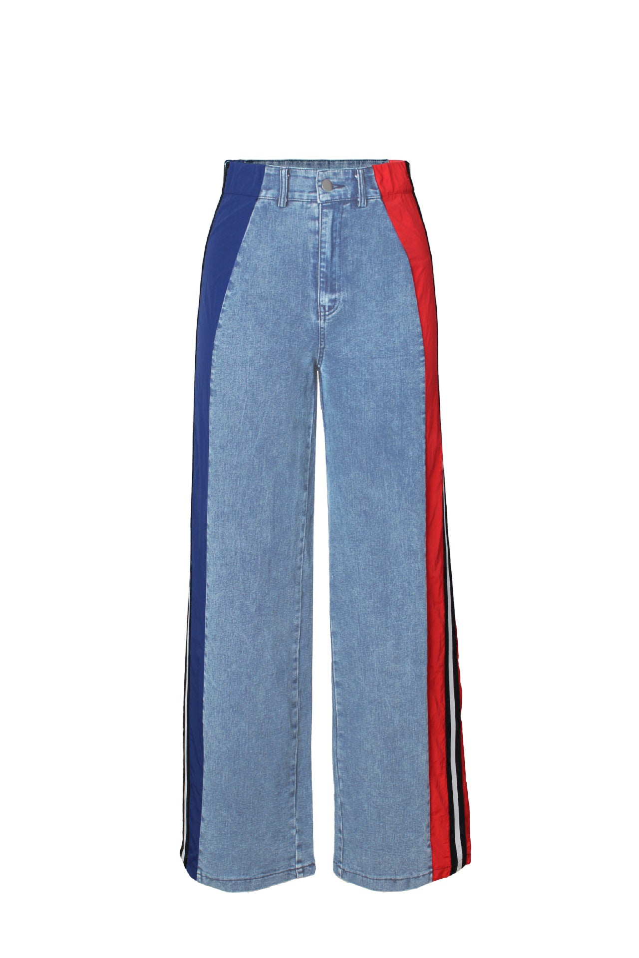 Women's Fashion Patchwork Striped Contrast Denim Pants Casual Straight Pants 23