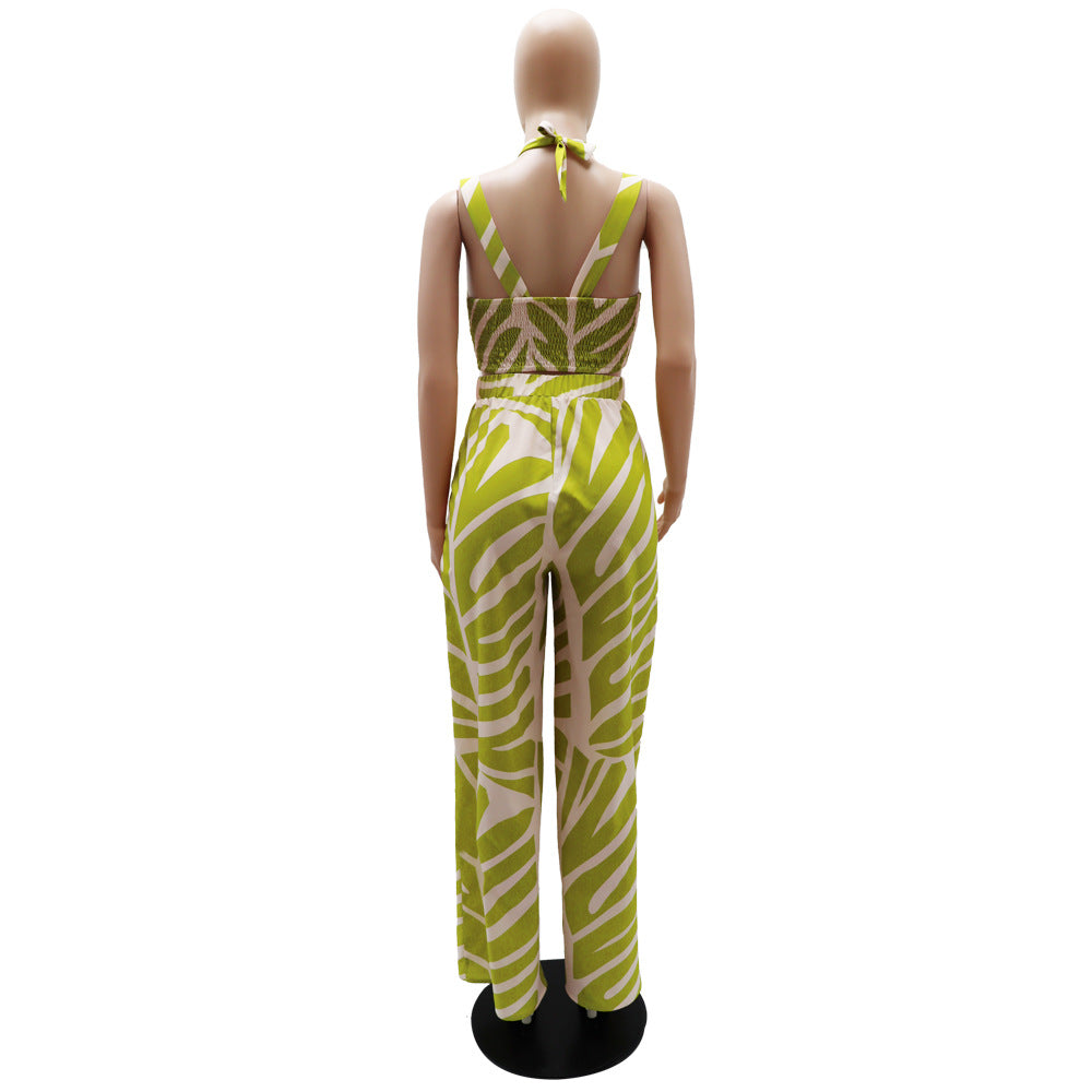 Fashion Striped Camisole Loose Wide-Leg Trousers Beach Style Two-Piece Set 9