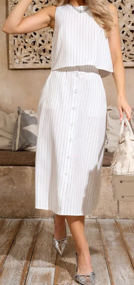 Women Casual Solid Round Neck Top and Skirt Two Piece Set 9