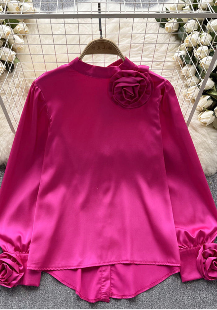 Women French Long Sleeve Chic Satin Shirt