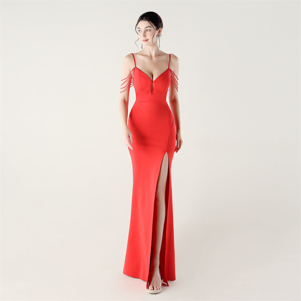 Women Beaded Fishbone Lace-Up Party Evening Dress 9