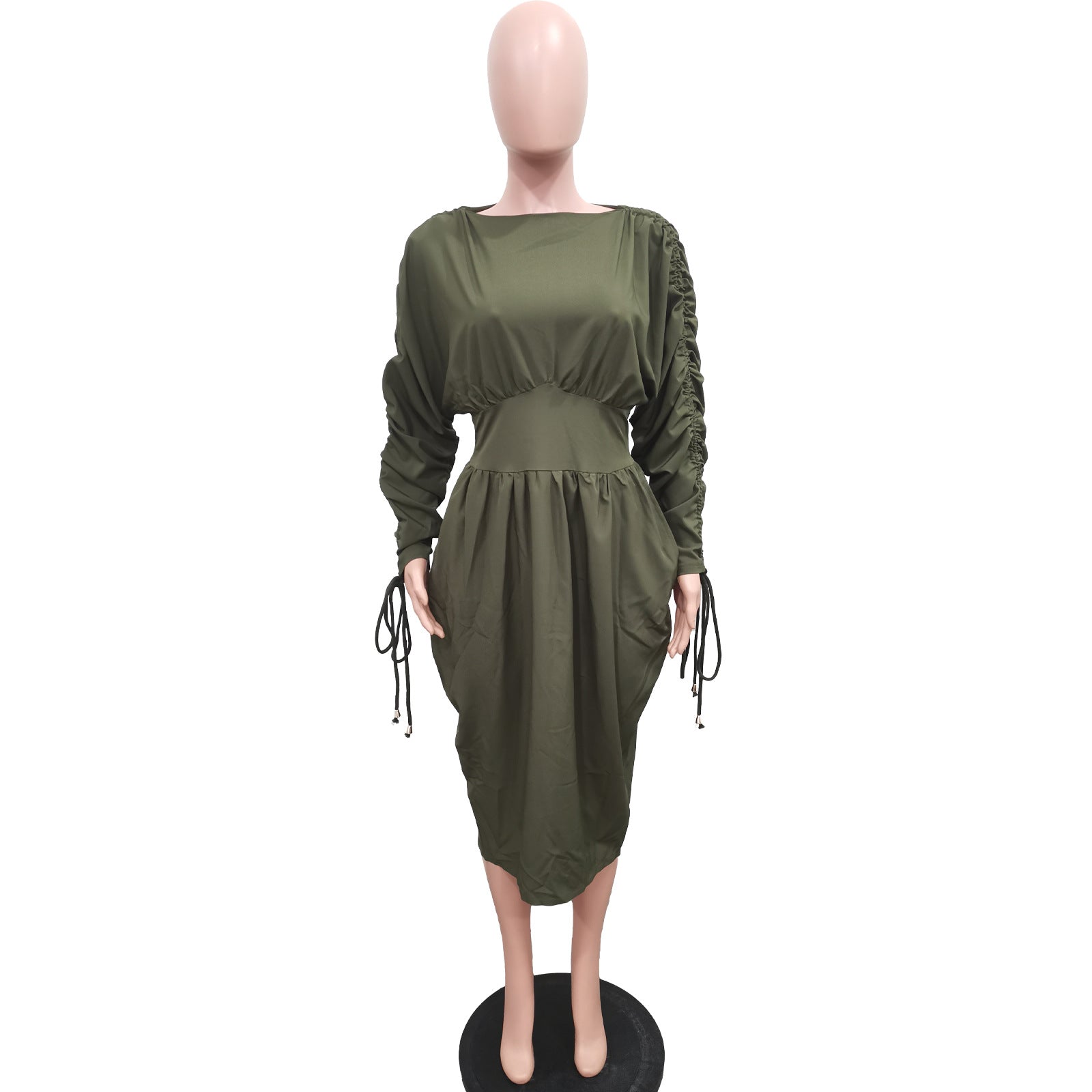 Women's Drawstring Long Sleeves Solid Color Pleated Dress 8