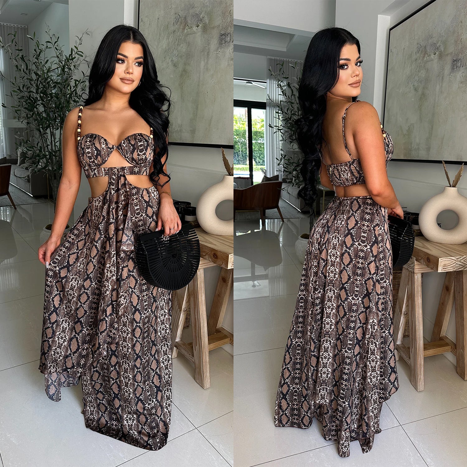 Fashion Women's Sexy Snake Pattern Print Strap Dress