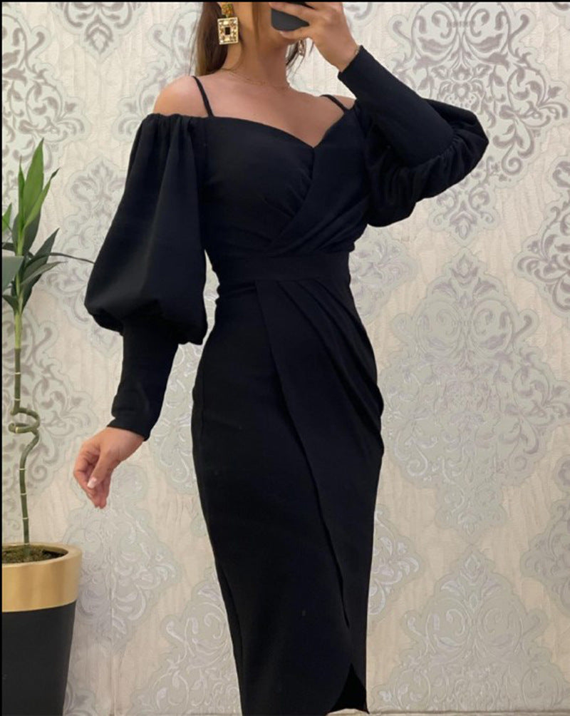 Women suspender balloon sleeves Irregular Maxi dress 5