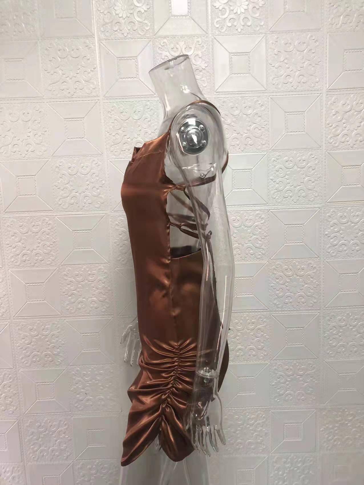 Women Sexy Strapless Pleated Backless Hollow Strap Dress 28