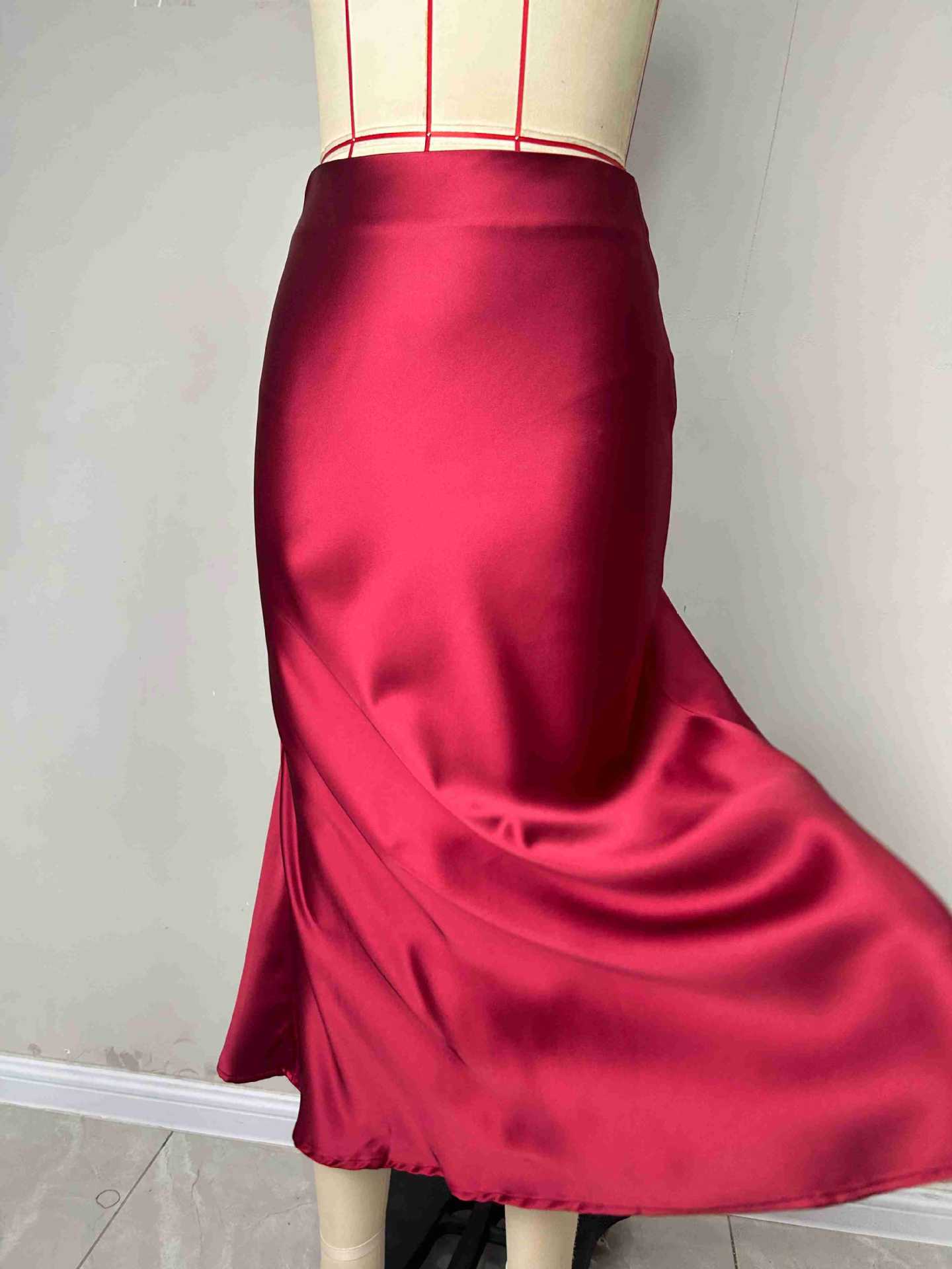 Women Spring and Autumn Satin Bodycon Skirt 15