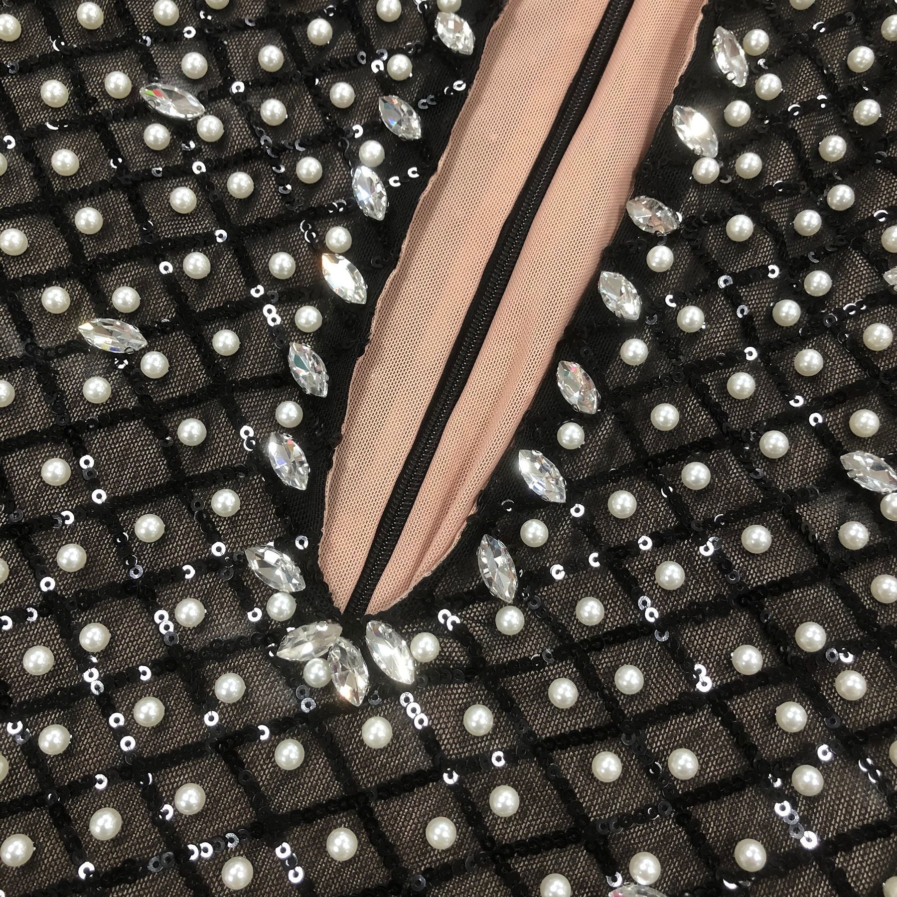 Women long-sleeved beaded rhinestone V Neck party bandage dress 20