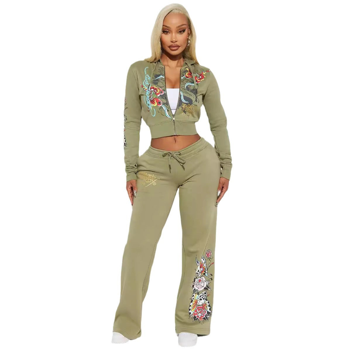Women Print Hoodies Top and Pant Two-piece Set 6
