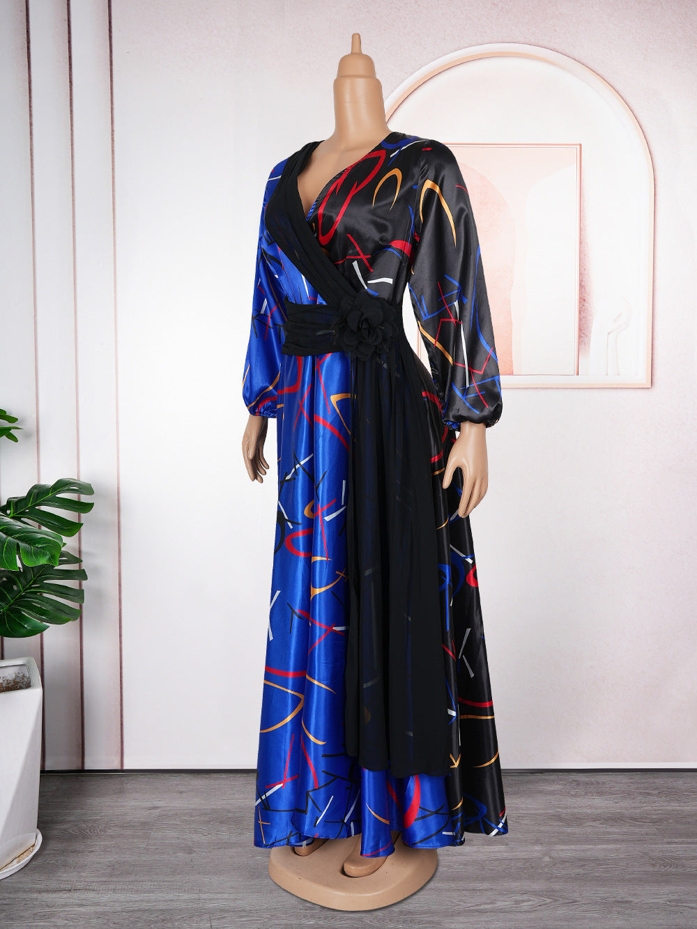 Africa Women's Muslim Color Block Print Plus Size Long Dress 15