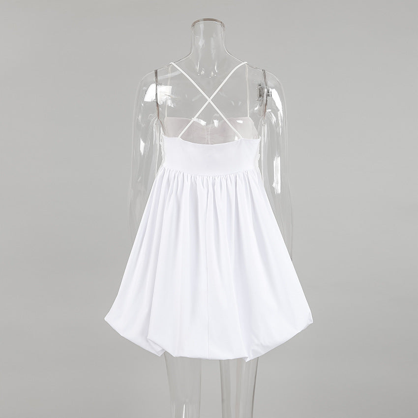 Women Spring and Summer Casual White Sexy Suspender V-Neck Dress 10