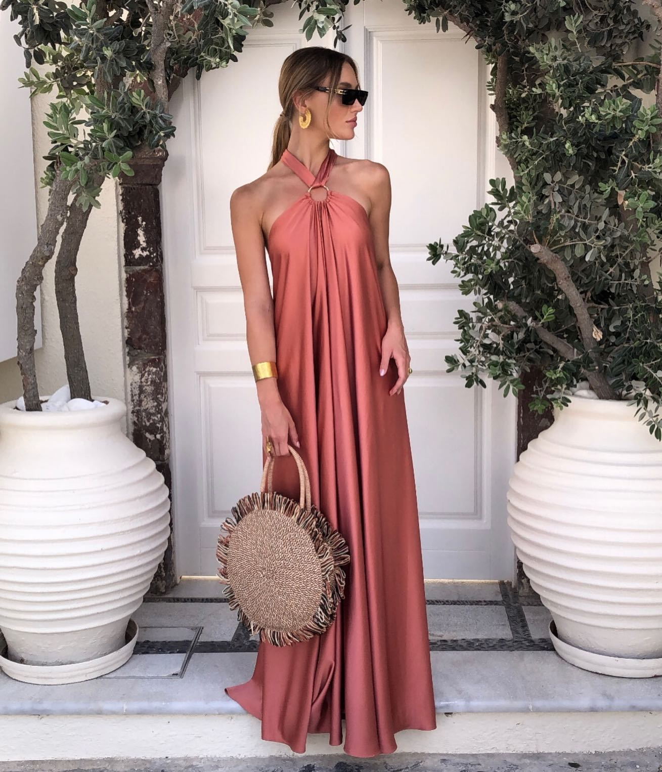Women Summer Sexy Satin Halter Neck Slip Gown Party Maxi Dress 4