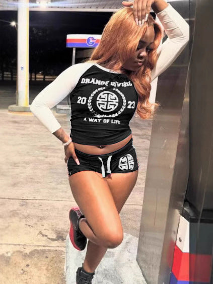 Women Letter Casual Sexy Street Print Top and Shorts Sports Two-Piece Set 4