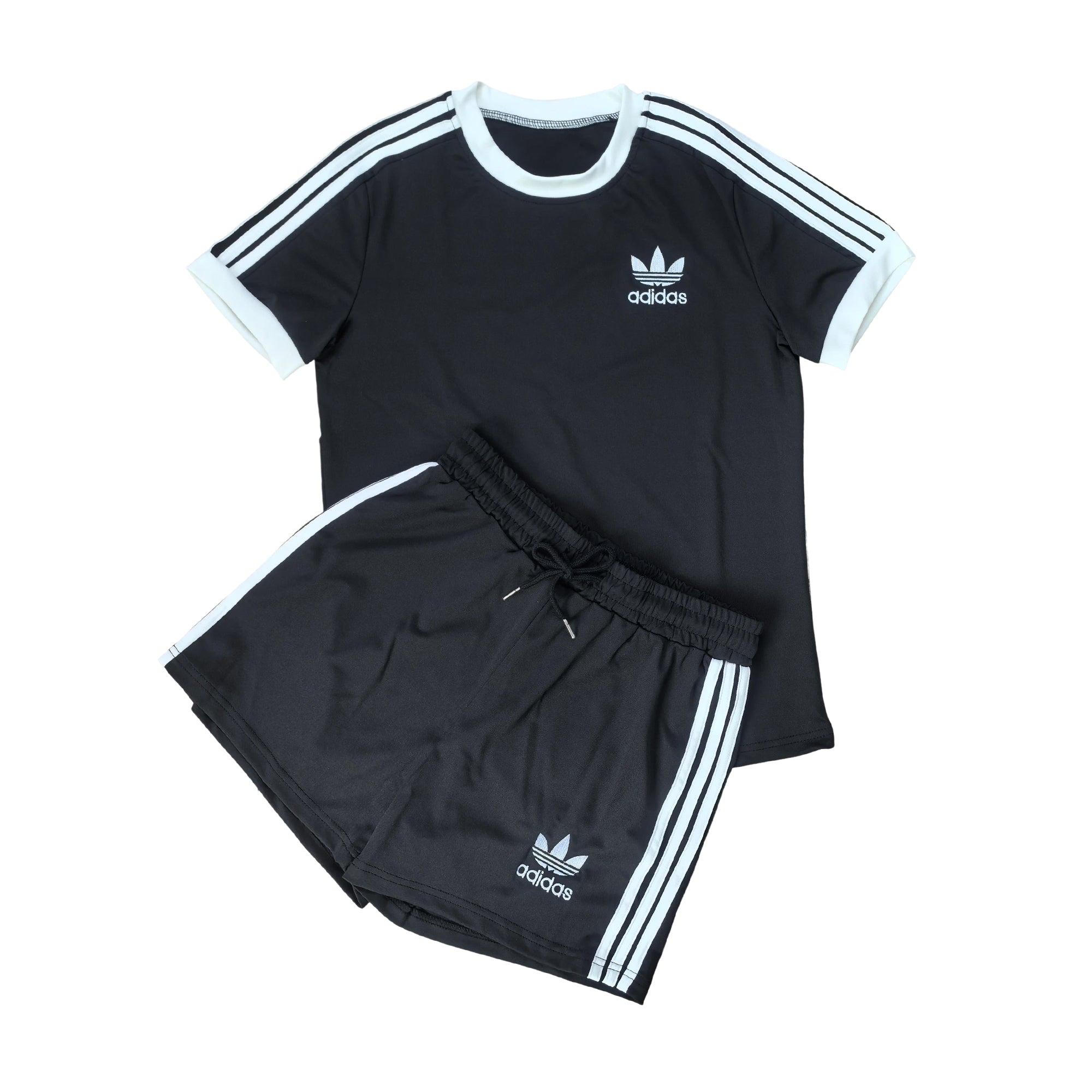 Women casual summer pocket embroidery sports striped short-sleeved top and shorts two-piece set 7