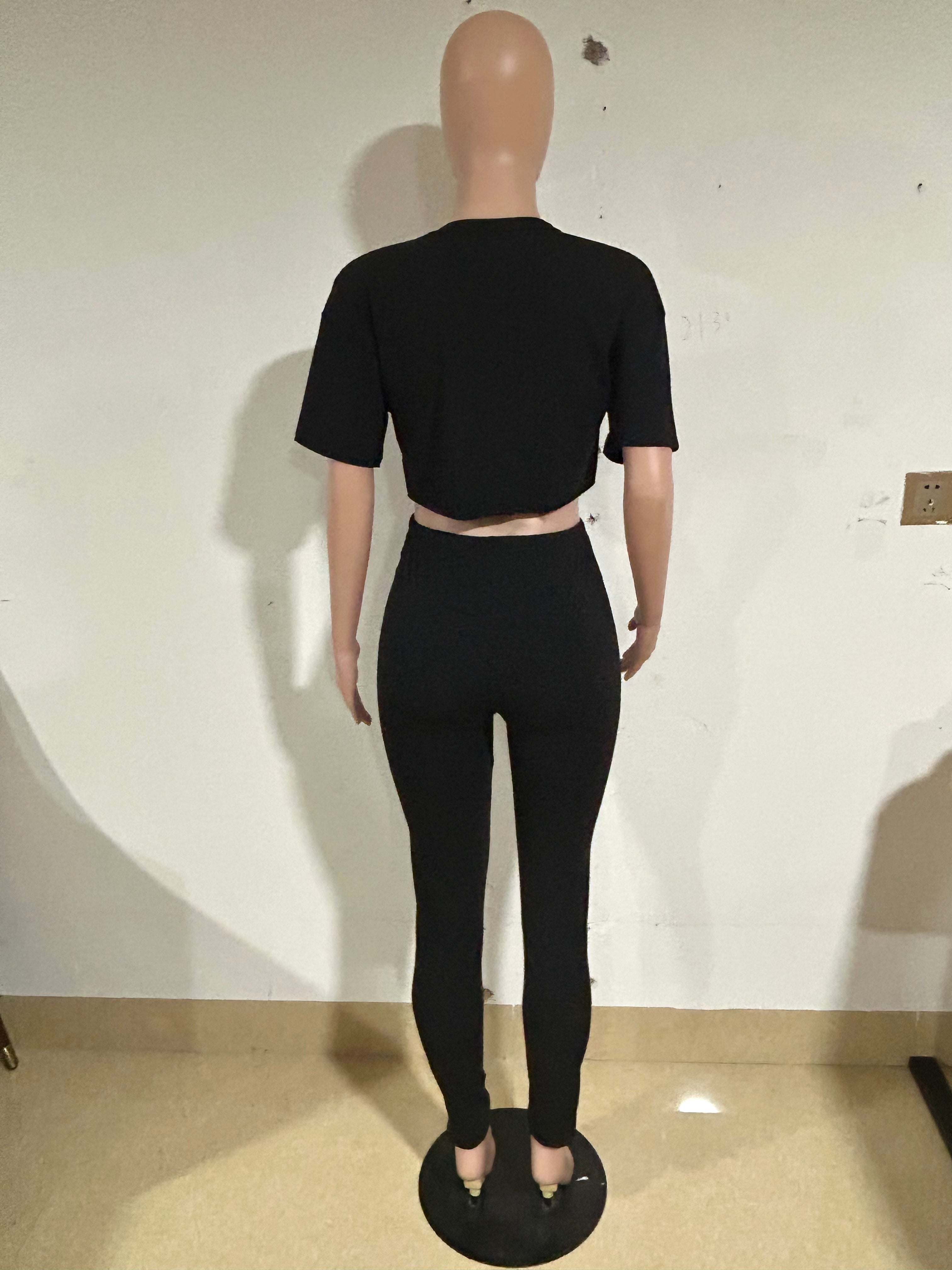 Spring/Summer Casual Ripped Pin Short Sleeve T-Shirt Pants Set 9