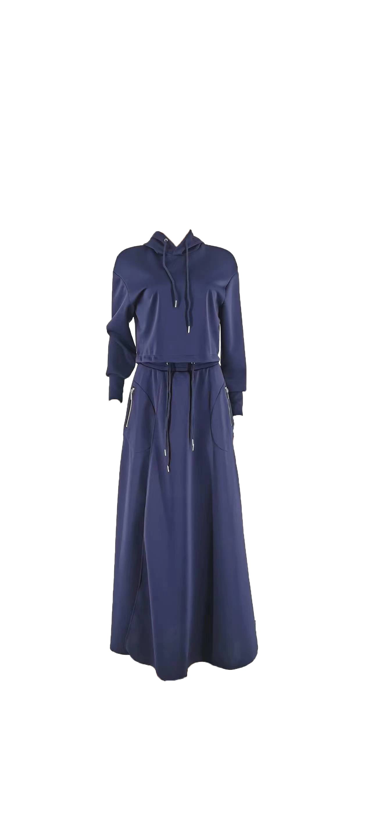 Women's Style Fashion Solid Color Hooded Casual Slit Two Piece Skirt Set 4