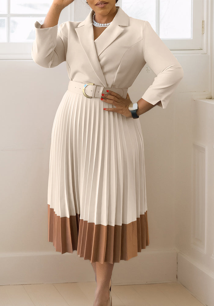 Fall Winter Fashion Women's Turndown Collar Fashion OL Elegant Pleated African Dress