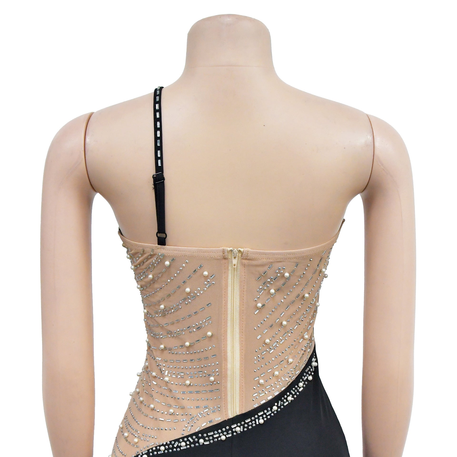 Women's Fashion Solid Color Mesh Beaded Straps Bodycon Dress 22