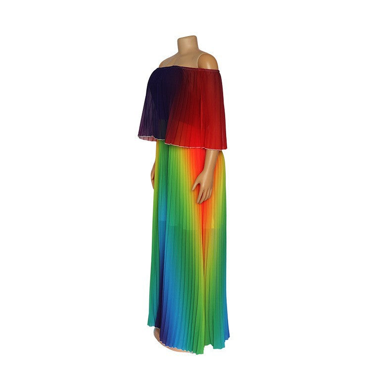 Women African ethnic off-shoulder pleated print dress 4