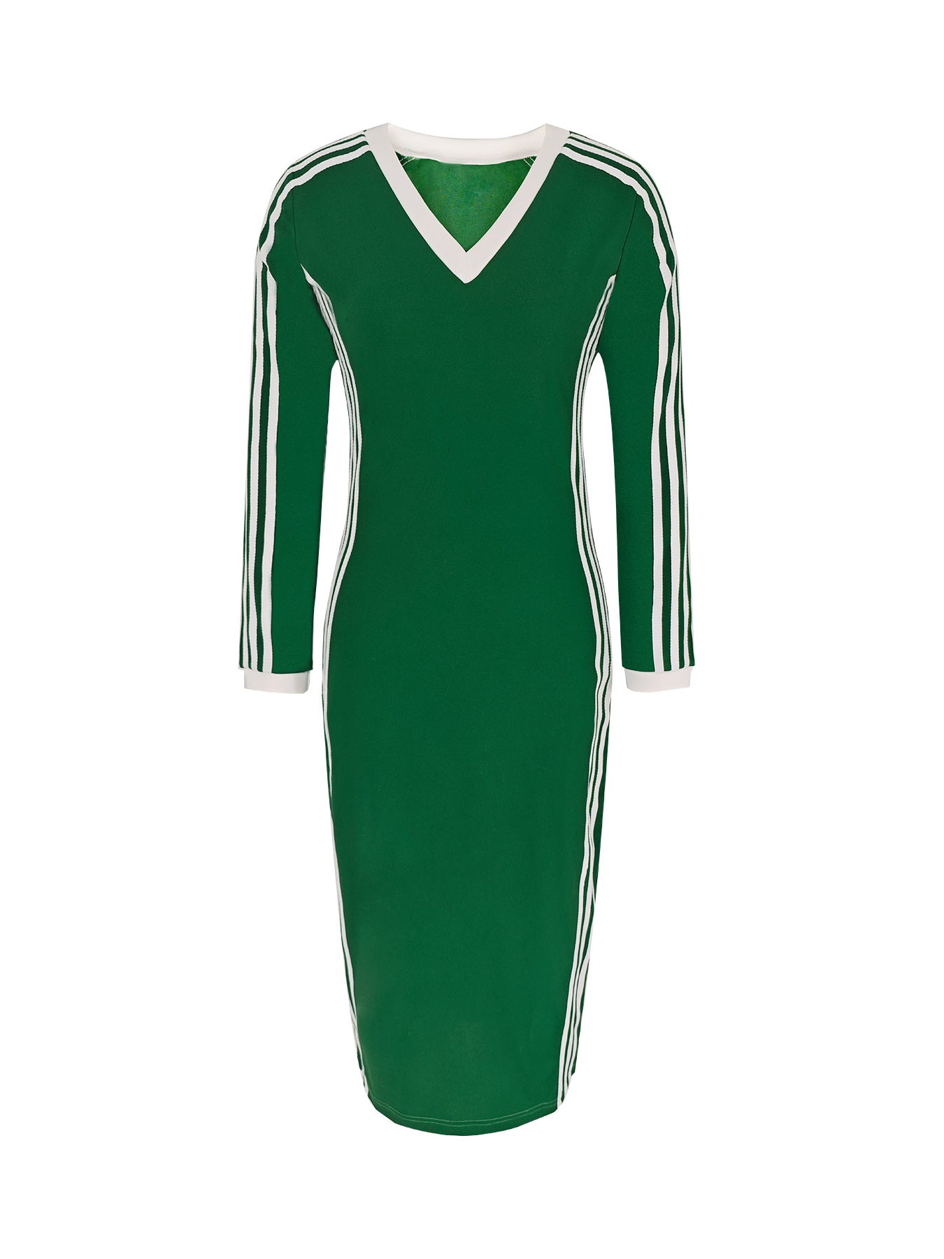 Women Casual Elegant V-Neck Striped Patchwork Long-Sleeved Dress 12