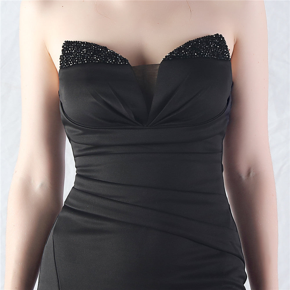 Women Satin Beaded Evening Dress 42