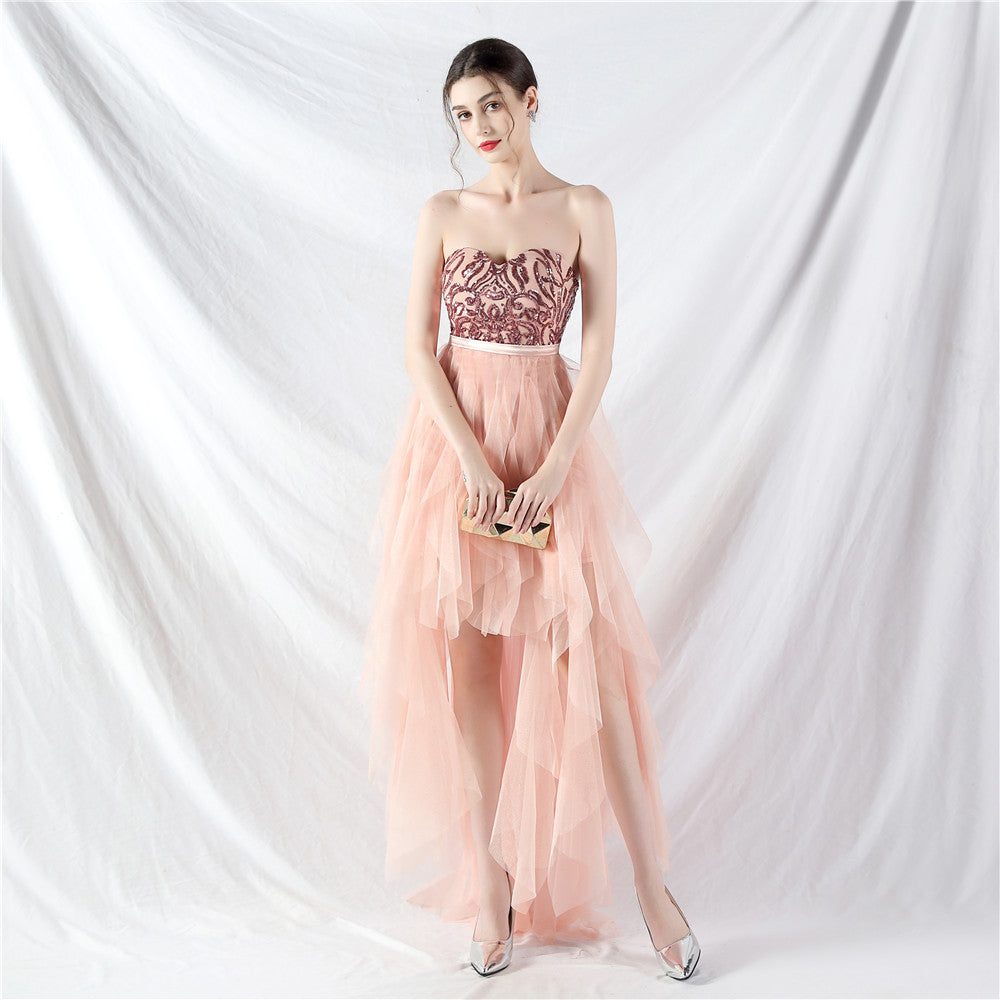 Bridesmaid Strapless Sequin Mesh Patchwork Mesh Formal Party Evening Dress Bride Wedding Gown 3