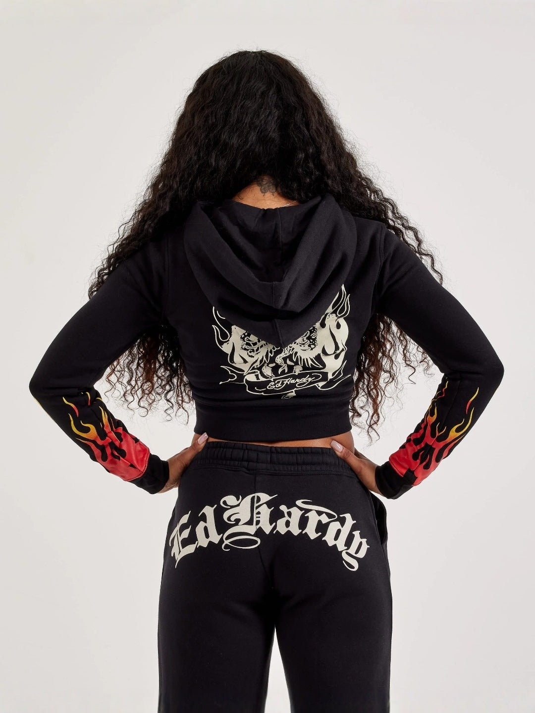 Women Printed Cropped Hoodies and Sweatpants Two-Piece Set 4