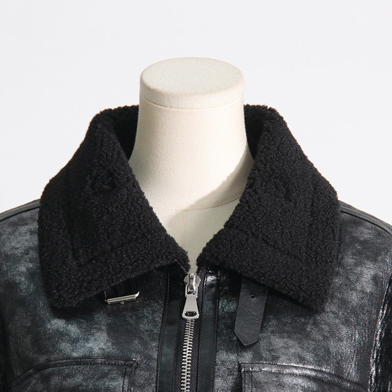 Autumn and winter fashion Chic fur pocket decoration Turndown Collar short jacket 10