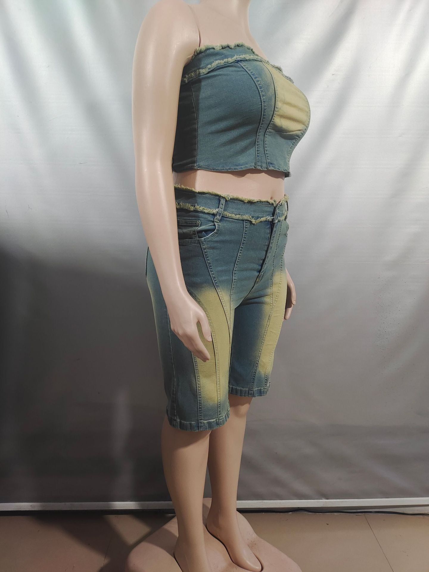 Women Denim Top Denim shorts two-piece set 7