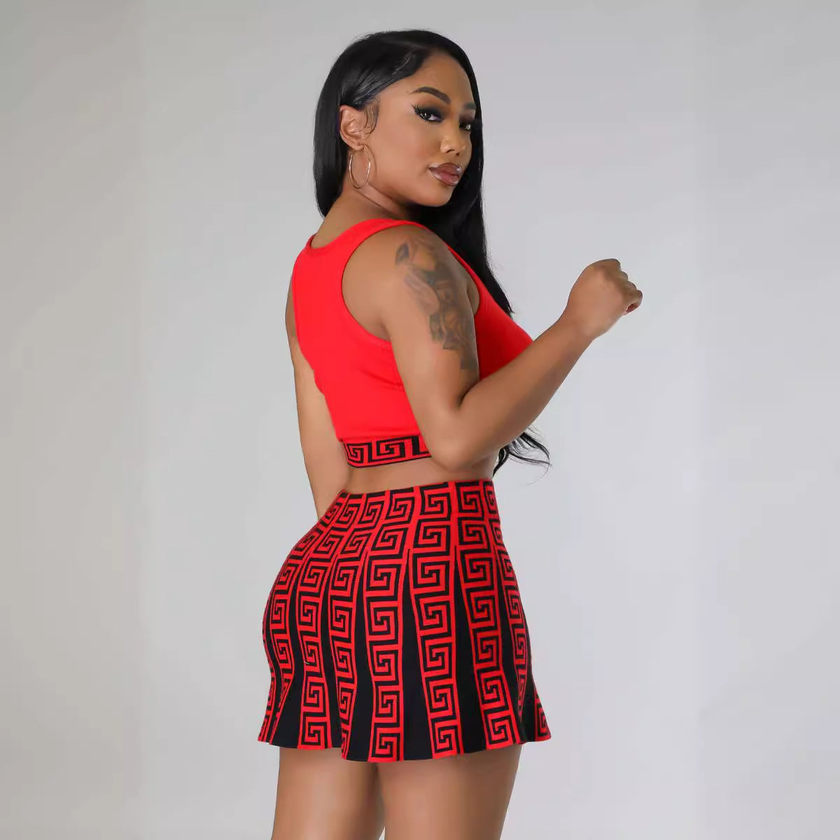 Women's Knitting Stretch Sports Casual Knitting Skirt Vest Two Piece Set 8