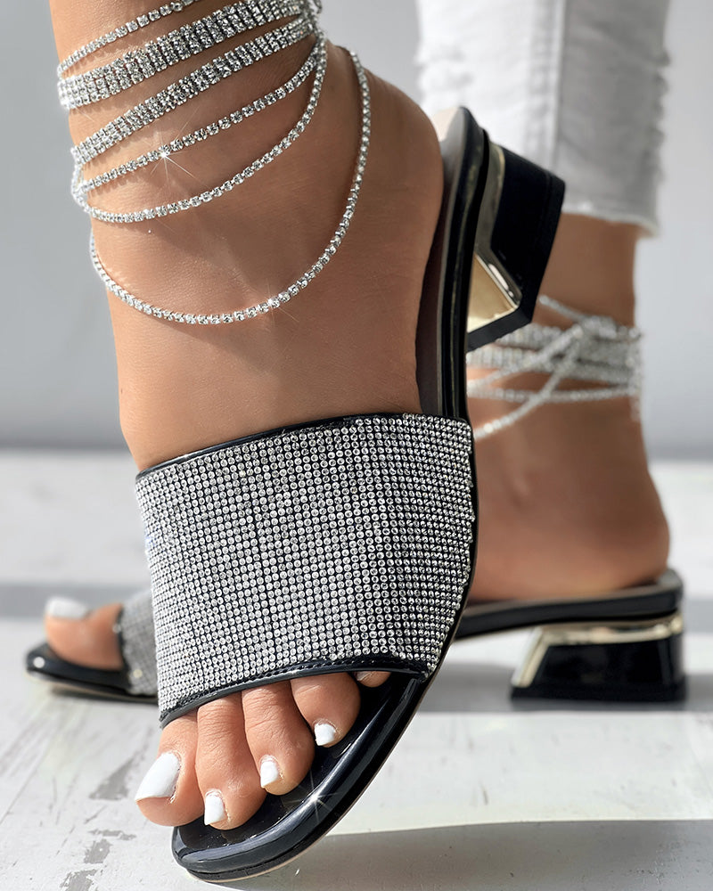 Women's Rhinestone Glitter Low-Heel Sandals 5