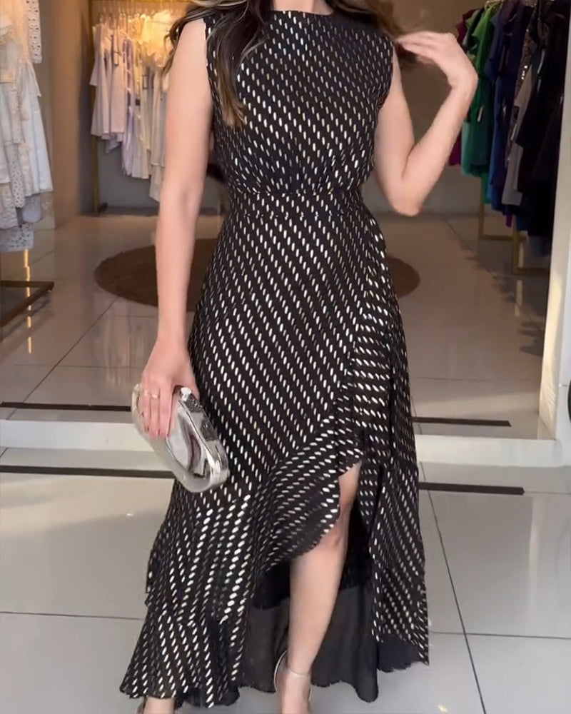 Women Sleeveless Irregular Ruffle Slit Maxi Dress 5