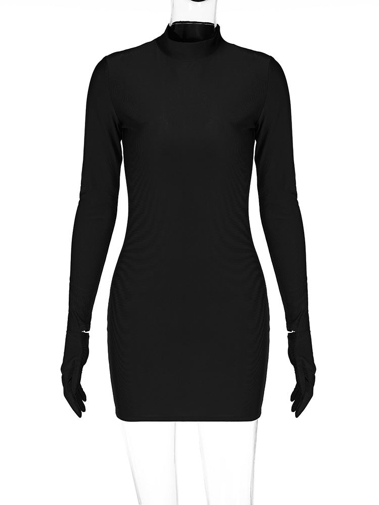 Women Autumn and Winter Finger Cots Long Sleeve Sexy Round Neck Bodycon Dress 24