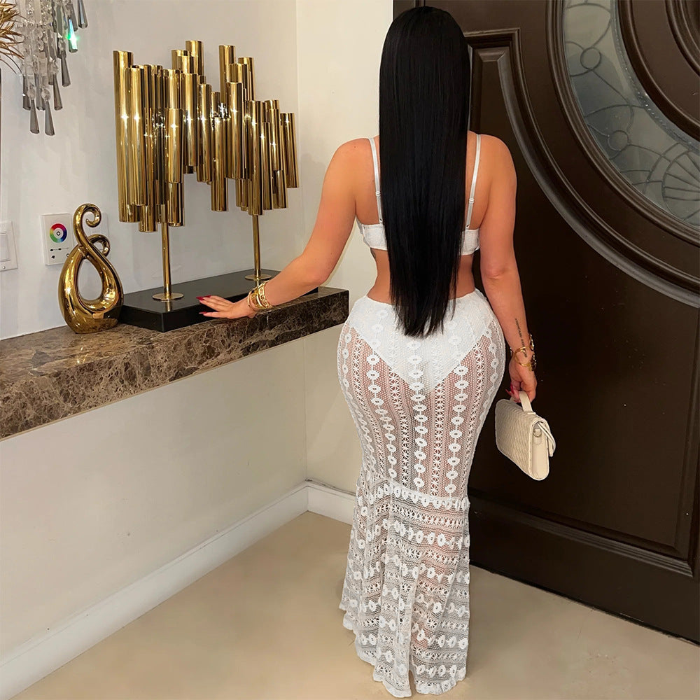 Women Sexy Suspender V-Neck Lace See-Through Bodycon Dress 4