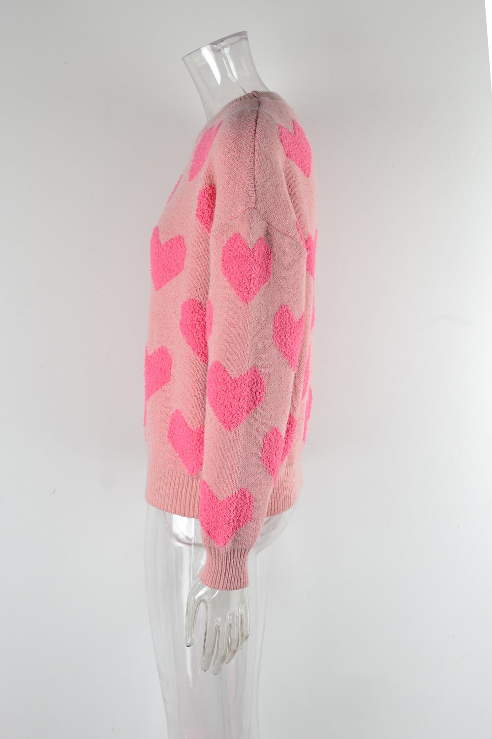 Winter Clothes Sweet Heart Print Round Neck Knitting Shirt Pullover Women's Sweater 11