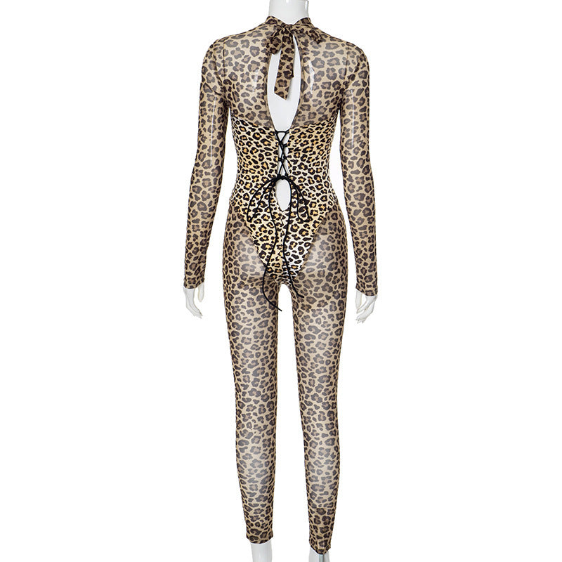 Women Long Sleeve Sexy See-Through Jumpsuit 6