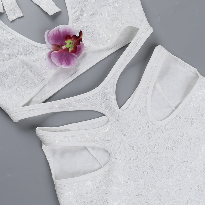 Women Summer Suspender Flower Hollow Beach Halter Neck Holidays Bodycon Dress 13