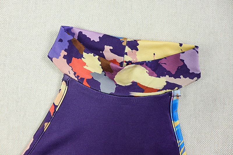 Printed High Collar Slim Waist Midi Pleated Dress 8