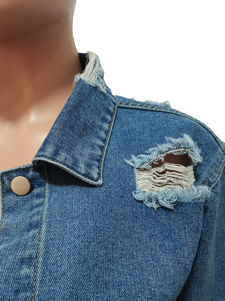 Women Irregular Denim Ripped Wash Casual Jacket 13