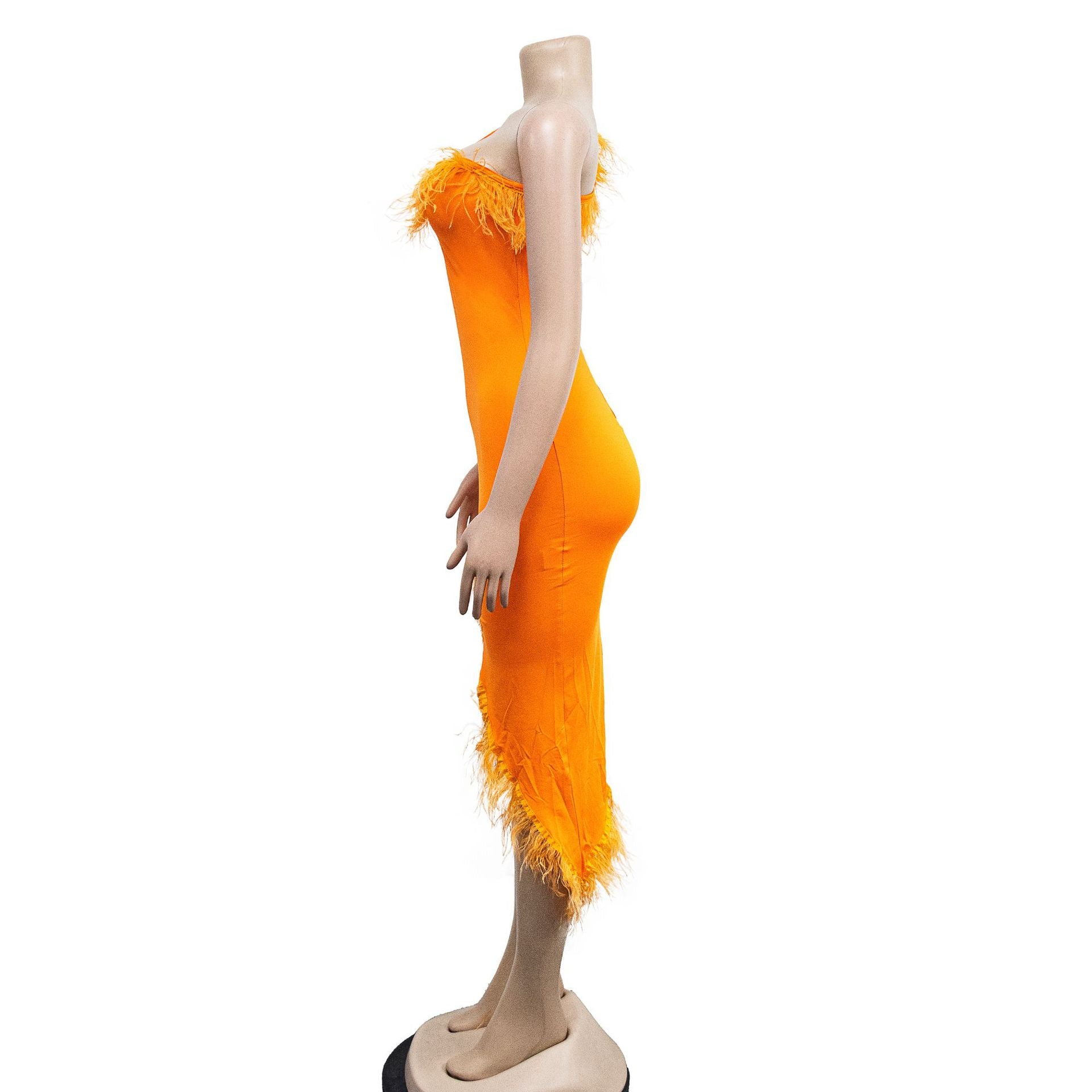 Solid color V-neck sleeveless feather irregular skirt dress 34