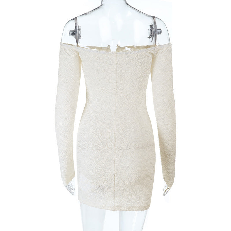 Women Sexy U-Button Off-Shoulder Long Sleeve Bodycon Dress 8