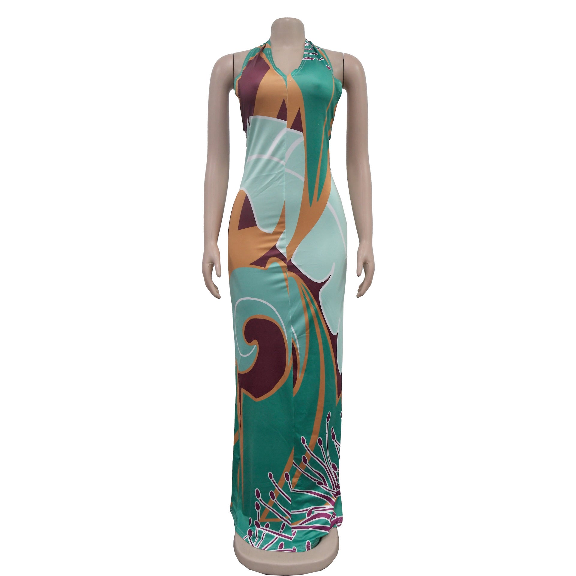 Fashionable Women's Sexy Printed Sleeveless Low Back Maxi Dress 9