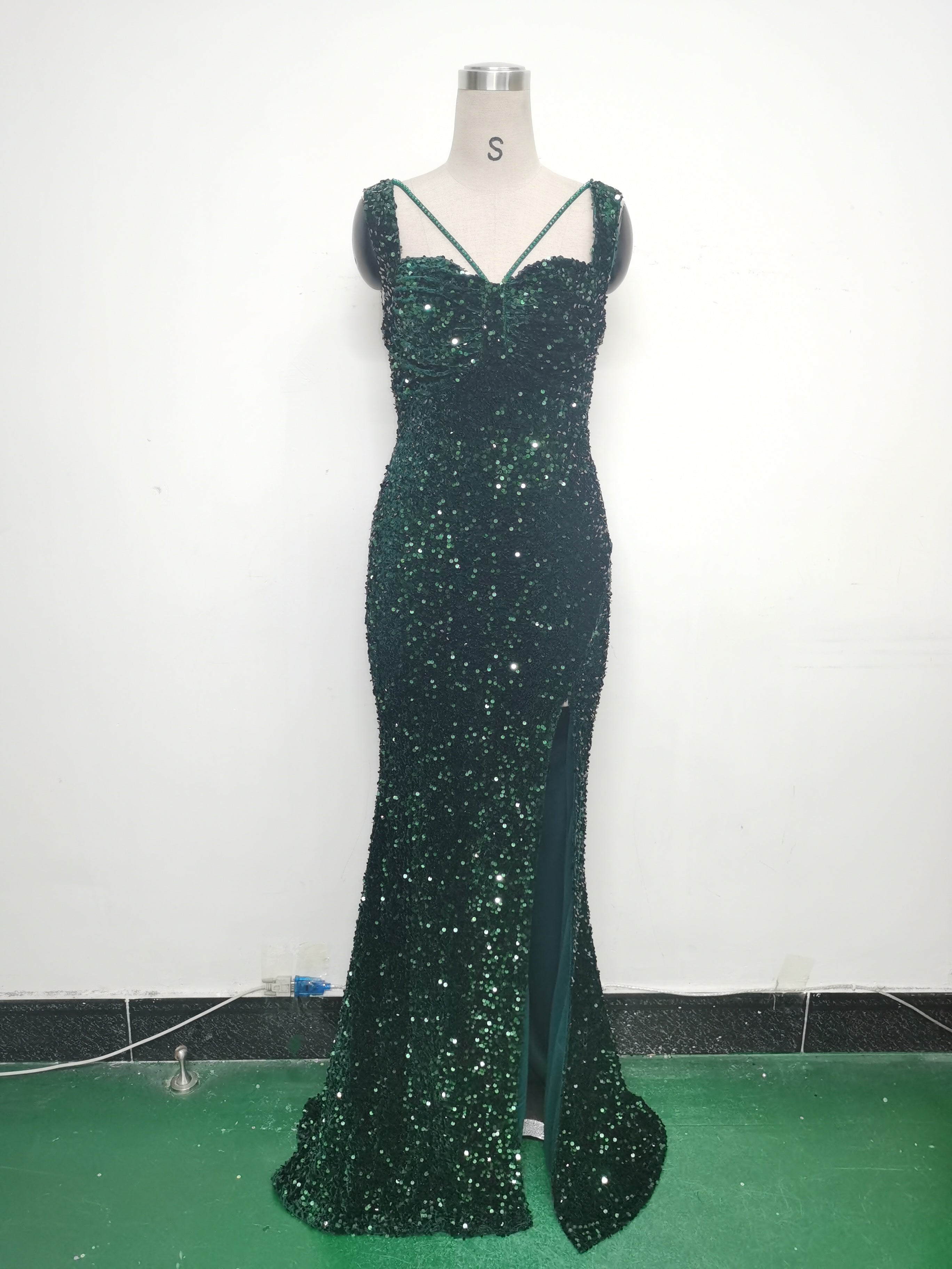 Luxury strap sequined long evening gown 31