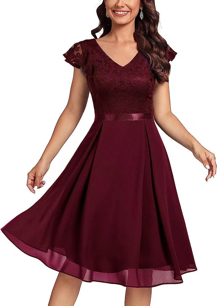 Women Lace Cutout Chiffon Dress
