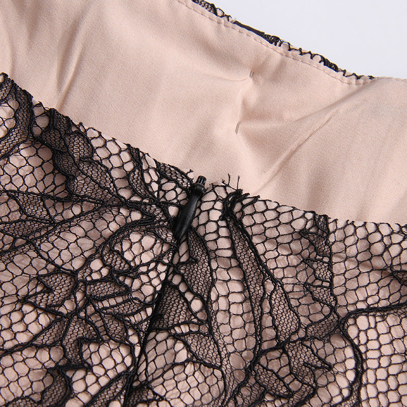 Women French Retro Summer Suspender Maxi Fishbone Lace Dress 15