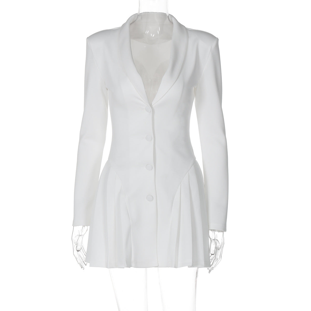 Women Solid Long Sleeve Pleated Sexy V Neck Blazer Dress 8