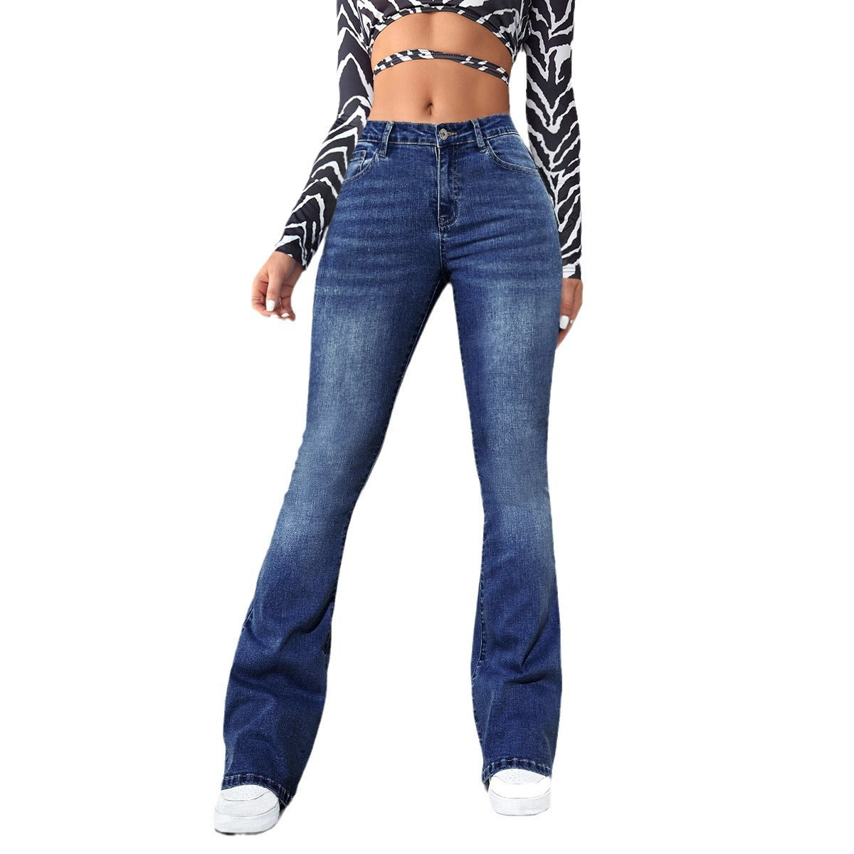 Spring And Summer Washed Women's Slim Fit Chic Bootcut Denim Pants 6