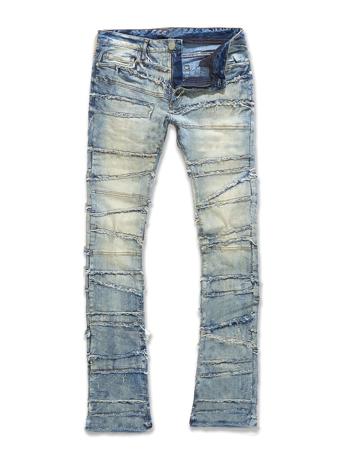 Street Fashion Men's Straight Leg Elastic Patch Denim Pants 14