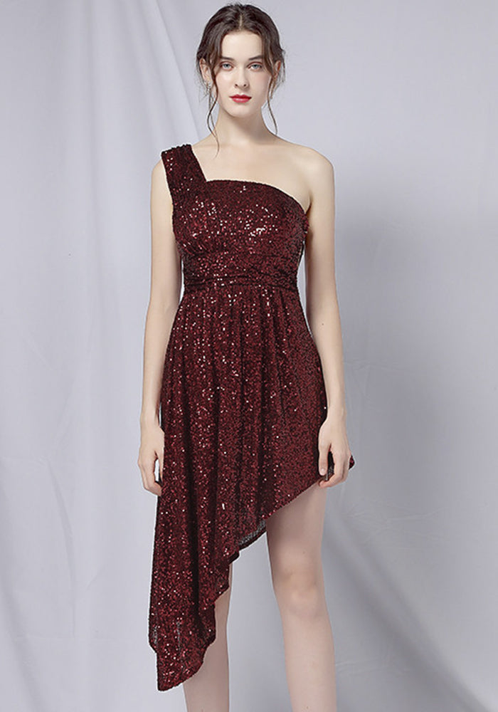 Summer Formal Sequin One-Shoulder Irregular Cocktail Dress